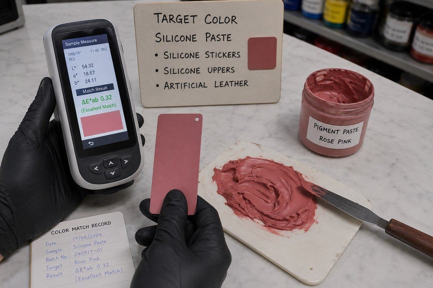 Colour matching a rose pink pigment paste for plastic and polymer applications